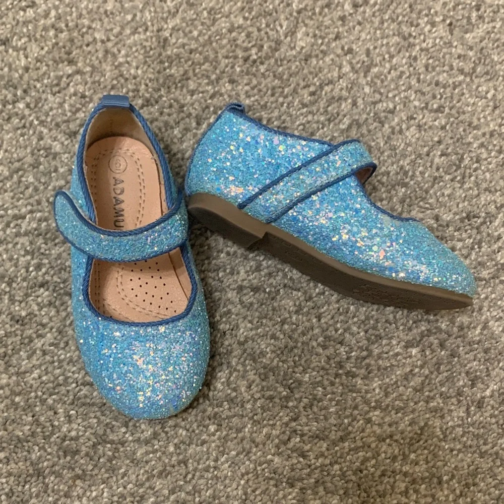 Adamumu Kids Sparkly Blue Dress Shoes Size 6T